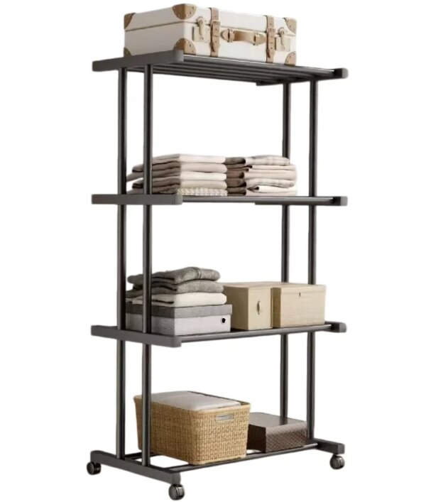 Этажерка металлическая RIAS Clothes Drying Rack 8041 на колесах, 4 яруса, 155×80×40 см, черная