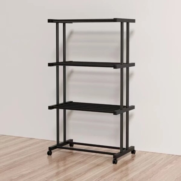 Этажерка металлическая RIAS Clothes Drying Rack 8041 на колесах, 4 яруса, 155×80×40 см, черная