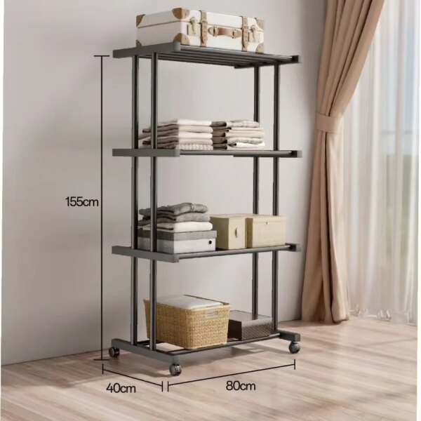 Этажерка металлическая RIAS Clothes Drying Rack 8041 на колесах, 4 яруса, 155×80×40 см, черная