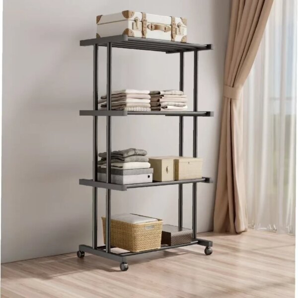 Этажерка металлическая RIAS Clothes Drying Rack 8041 на колесах, 4 яруса, 155×80×40 см, черная