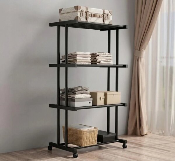 Этажерка металлическая RIAS Clothes Drying Rack 8041 на колесах, 4 яруса, 155×80×40 см, черная