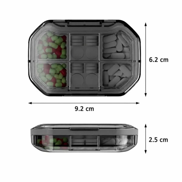 Таблетница герметична на 6 отделений, Серый / Органайзер для таблеток L1225 / Контейнер для лекарства