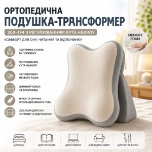 Ортопедическая подушка-трансформер 26X-194 с регулировкой угла наклона серая