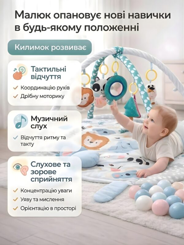 Развивающий коврик Кролик 3в1 с мягкими бортиками и подушкой 102х110 см Серый