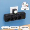 Сетевой фильтр - четверник с портами USB, Type-C и подсветкой Cargar переходник на 4 розетки с выключателями, черный