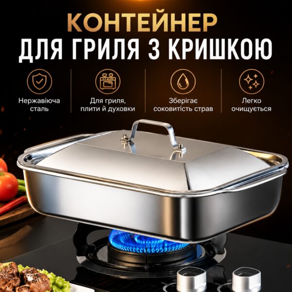 Металлический контейнер-лоток для гриля с крышкой из нержавеющей стали для мяса, рыбы, овощей, барбекю, плиты и духовки