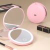Косметическое зеркало с LED подсветкой от USB, Розовый / Зеркало карманное / Зеркальце для макияжа