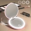 Косметическое зеркало с LED подсветкой от USB, Розовый / Зеркало карманное / Зеркальце для макияжа