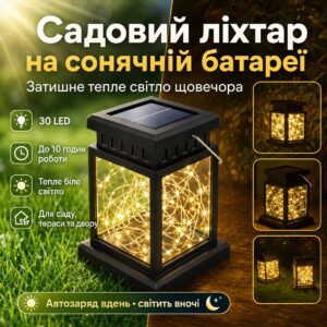 Уличный светильник на солнечной батарее 12,5х9см, Теплый белый / Садовый фонарь подвесной / Фонарь для сада