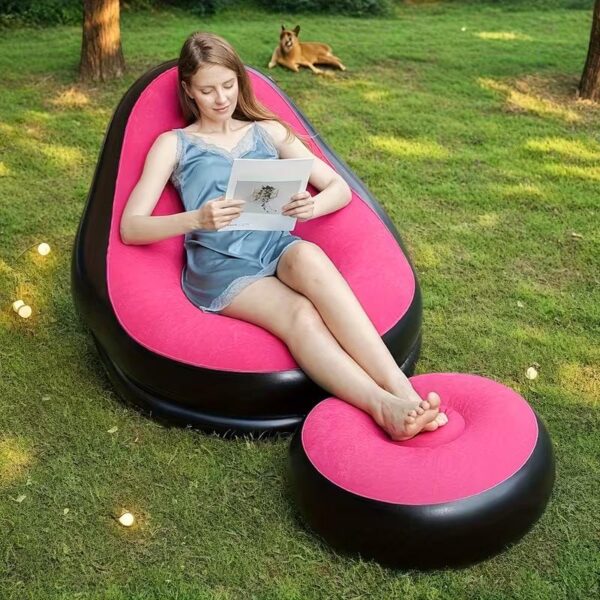 Надувное кресло с пуфиком 2в1 (116х98х83см, до 100кг) Air Sofa + насос, Черный / Надувной велюровый диван с пуфом