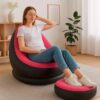 Надувное кресло с пуфиком 2в1 (116х98х83см, до 100кг) Air Sofa + насос, Черный / Надувной велюровый диван с пуфом