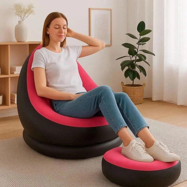 Надувное кресло с пуфиком 2в1 (116х98х83см, до 100кг) Air Sofa + насос, Черный / Надувной велюровый диван с пуфом