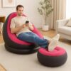Надувное кресло с пуфиком 2в1 (116х98х83см, до 100кг) Air Sofa + насос, Черный / Надувной велюровый диван с пуфом