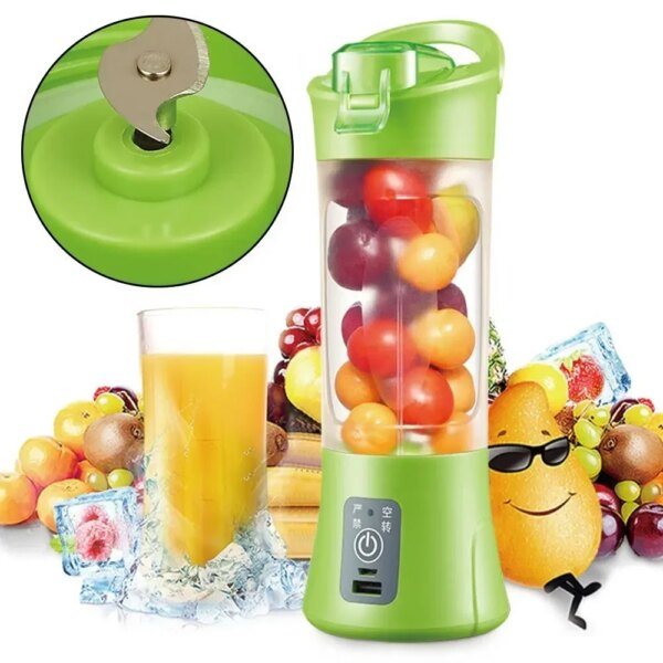Аккумуляторный мини-блендер на 400мл Juicer NG-01, 2000мАч, USB, Зеленый / Блендер-шейкер с PowerBank