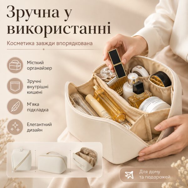 Белая женская косметичка AND XL-1010 для путешествий, вместительный органайзер из экокожи на молнии с 7 отделениями