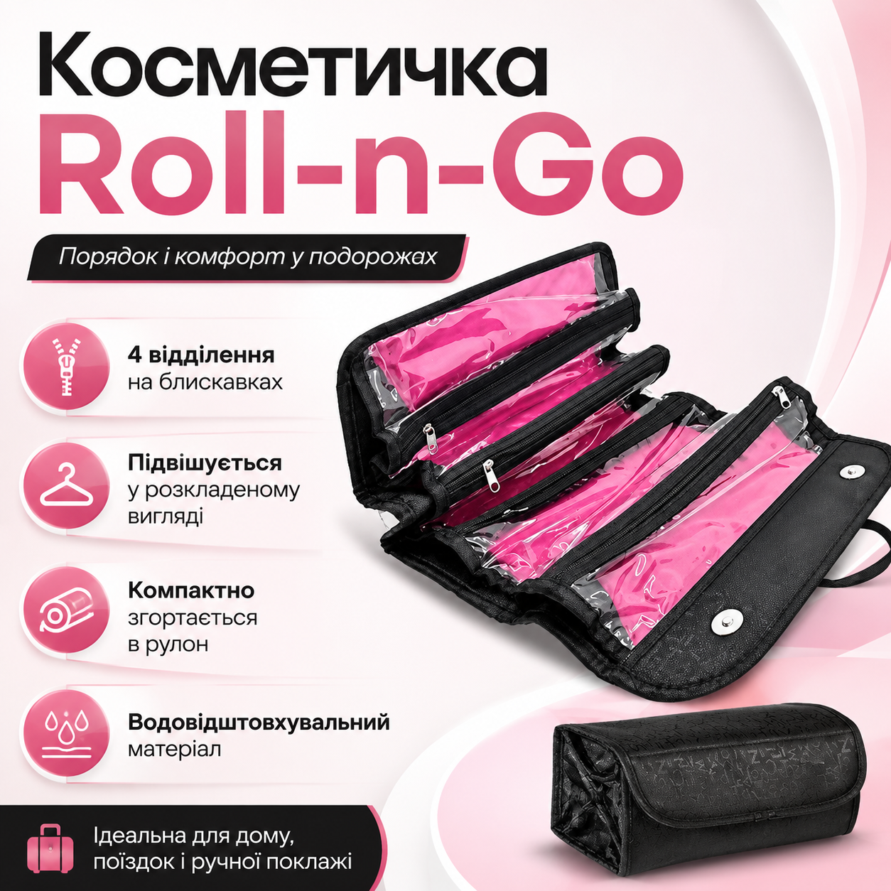 Складная косметичка-органайзер Roll-n-Go для путешествий