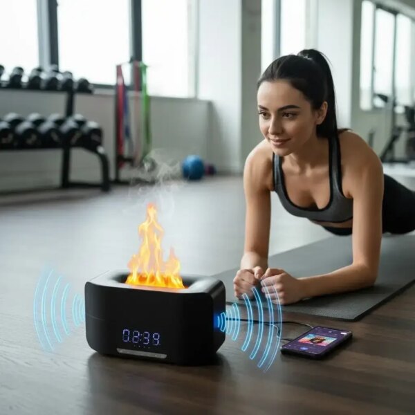 Увлажнитель воздуха ночник с эффектом пламени Bluetooth колонка