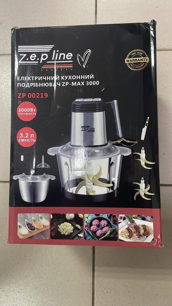 УЦЕНКА! Кухонный измельчитель Zepline ZP-00219 6-в-1, 3000 Вт, 2 чаши по 3,2 л, 3 скорости, ножи на 4 и 6 л (Плохая упаковка 3601)