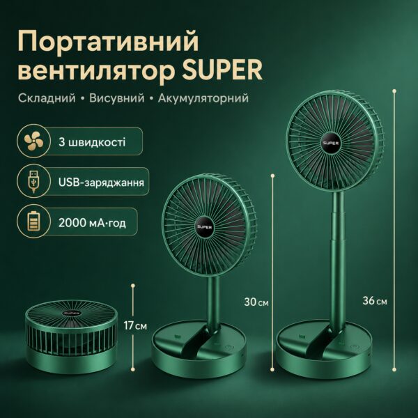 УЦЕНКА! Складной аккумуляторный мини-вентилятор с USB-зарядкой XL 908 зеленый (Плохая упаковка 3621)