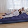 Матрас надувной с насосом, двухместный, 203х152х22см, Синий / Матрас для кемпинга / Туристический матрас / Надувной матрас для сна