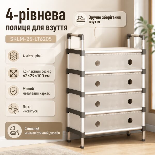 УЦЕНКА! Напольная прямая 4-уровневая полка для обуви SKLM-25-LT6205 100х62х29 см (Плохая упаковка 3627)