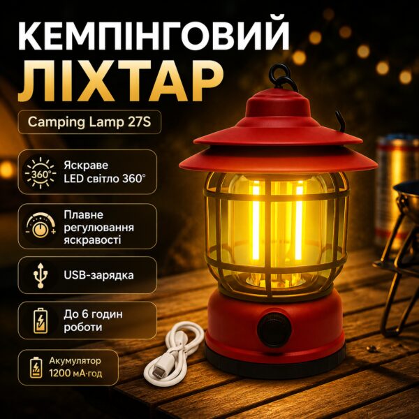 УЦЕНКА! Кемпинговый аккумуляторный фонарь Camping Lamp 27S, 1200 мА·ч, до 300 лм, красный (Плохая упаковка 3630)