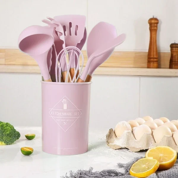 УЦЕНКА! Набор кухонных принадлежностей силикон 12 предметов Kitchen Set, Кухонный набор в стакане (Повреджение стакана 3635)