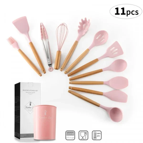 УЦЕНКА! Набор кухонных принадлежностей силикон 12 предметов Kitchen Set, Кухонный набор в стакане (Повреджение стакана 3635)