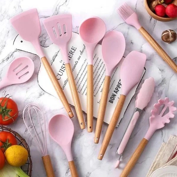 УЦЕНКА! Набор кухонных принадлежностей силикон 12 предметов Kitchen Set, Кухонный набор в стакане (Повреджение стакана 3635)