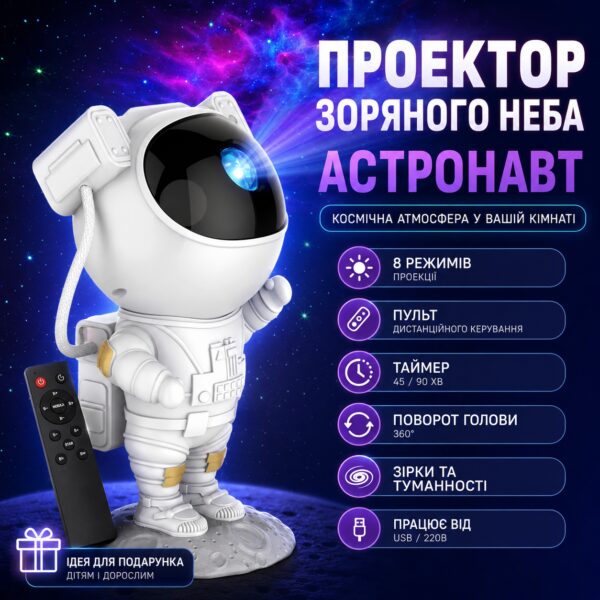 УЦЕНКА! Ночник проектор звездного неба БОЛЬШОЙ Космонавт – лазерный светильник проектор астронавт с пультом (Плохая упаковка 3636)