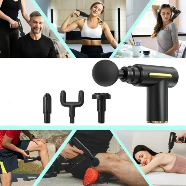 УЦЕНКА! Перкуссионный массажер с 4 насадками Gun Massager, Черный / Массажер для тела / Ручной массажер (Повреждение корпуса 3645)