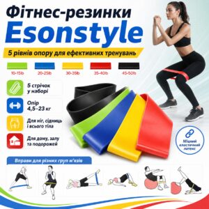 УЦЕНКА! Набор фитнес-резинок Esonstyle 5 шт. с разным сопротивлением 4,5–23 кг, латексные петли-эспандеры (Неполный комплект 3648)