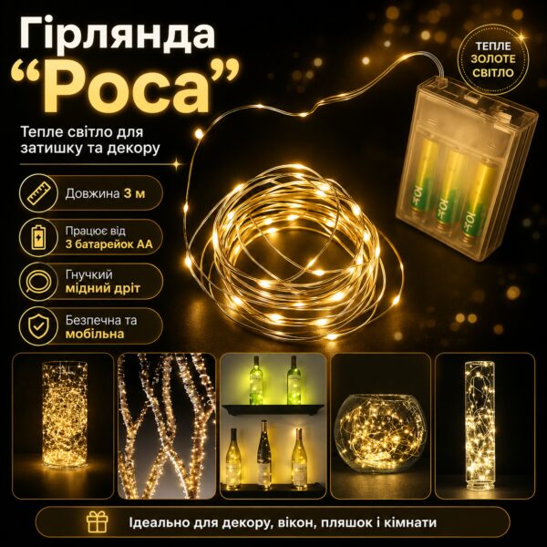 УЦЕНКА! Гирлянда на батарейках 3 м (RD-300) (тёплый, rgb) (Нет упаковки 3651)