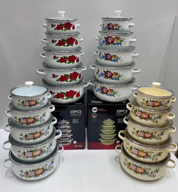 УЦЕНКА! Набор эмалированных кастрюль Higher Kitchen ZP-321 каркаде набор из 10 единиц (Повреждение, Плохая упаковка 3655)