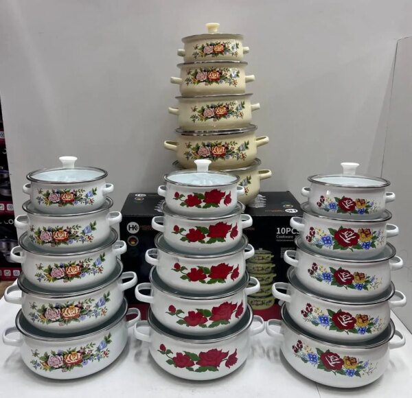 УЦЕНКА! Набор эмалированных кастрюль Higher Kitchen ZP-321 каркаде набор из 10 единиц (Повреждение, Плохая упаковка 3655)