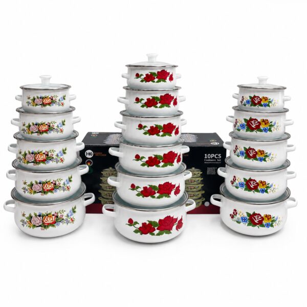 УЦЕНКА! Набор эмалированных кастрюль Higher Kitchen ZP-321 10 шт. цвет желтый (Повреждение, корпуса 3656)