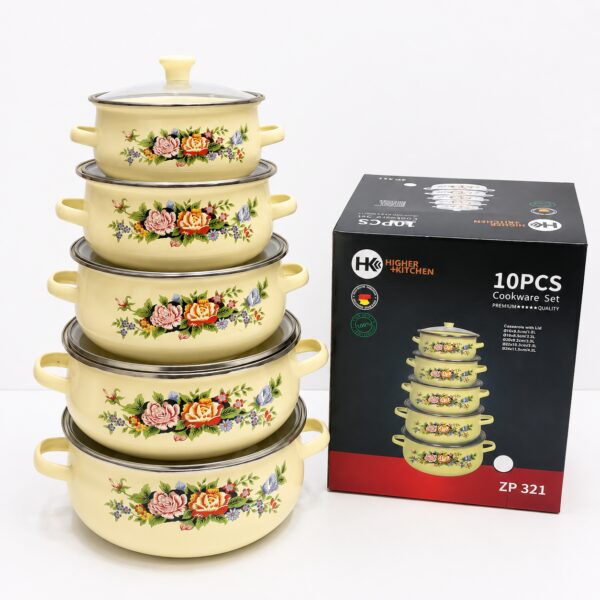 УЦЕНКА! Набор эмалированных кастрюль Higher Kitchen ZP-321 10 шт. цвет желтый (Повреждение, корпуса 3656)