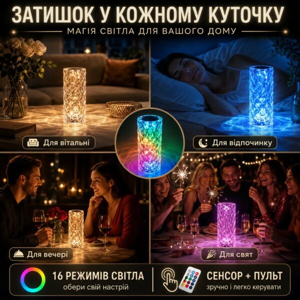 УЦЕНКА! Настольная аккумуляторная лампа с пультом 22см ночник Роза RGB Crystal Rose.(Трещина на корпусе 3708)