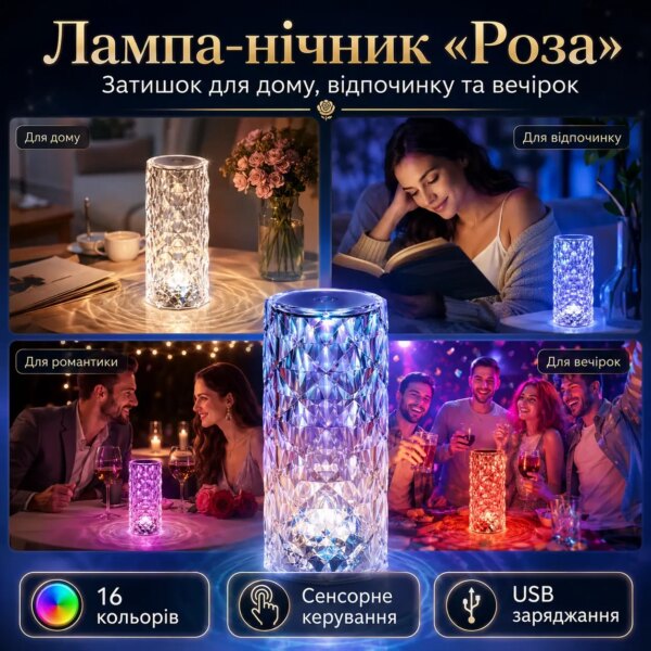 УЦЕНКА! Настольная аккумуляторная лампа с пультом 22см ночник Роза RGB Crystal Rose.(Трещина на корпусе 3708)