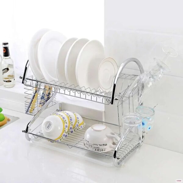 УЦЕНКА! Стойка для хранения посуды 360х115х240мм, Kitchen Storage Rack, Белый / Сушка для посуды с поддоном (Плохая упаковка 3688)