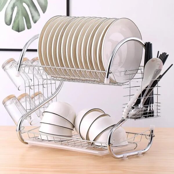 УЦЕНКА! Стойка для хранения посуды 360х115х240мм, Kitchen Storage Rack, Белый / Сушка для посуды с поддоном (Плохая упаковка 3688)