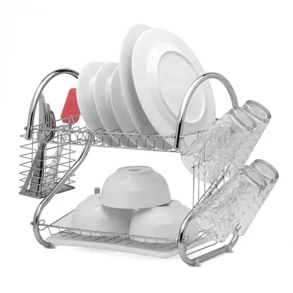 УЦЕНКА! Стойка для хранения посуды 360х115х240мм, Kitchen Storage Rack, Белый / Сушка для посуды с поддоном (Плохая упаковка 3688)