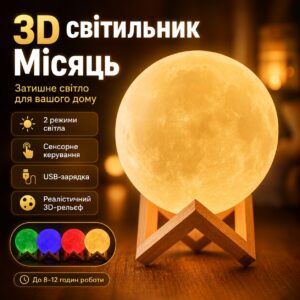 УЦЕНКА! Светильник-ночник 3D слой Луна Moon Lamp на деревянной подставке 15 см (Плохая упаковка 3696)