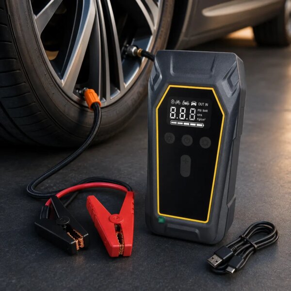 Пускозарядное устройство K5 4000A Автомобильный Jump Starter 12V с компрессором 150 PSI, Power Bank 16000 мАч и LED-фонарем