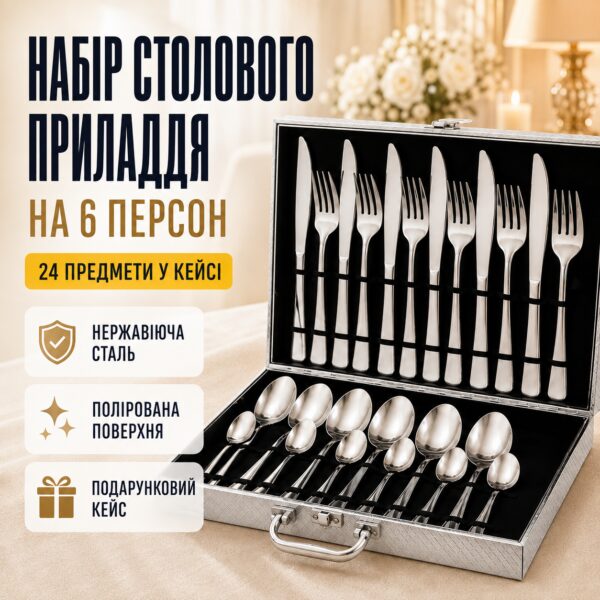 Элегантный набор столовых приборов 26X-217 на 24 предмета в подарочном кейсе
