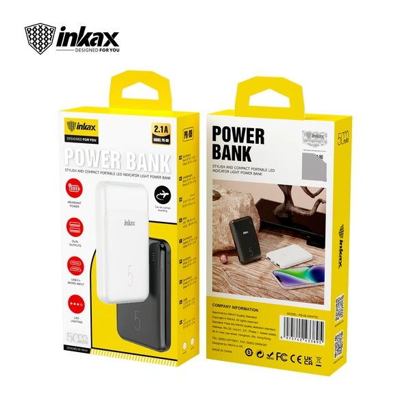 Портативное зарядное устройство Inkax PB-09 AmmuNation 5000mAh LED индикатор Li-Ion, Micro/Type-C, USB-A, универсальная батарея
