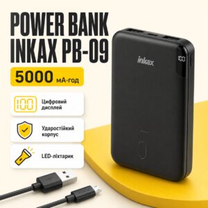 Портативное зарядное устройство Inkax PB-09 AmmuNation 5000mAh LED индикатор Li-Ion, Micro/Type-C, USB-A, универсальная батарея