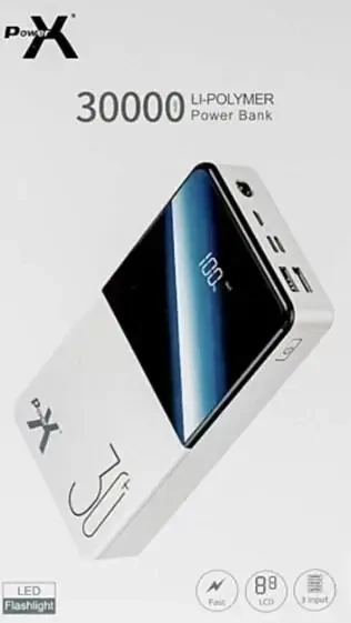 Внешний аккумулятор, повербанк PowerX Q500 белый 30000 mAh с LCD дисплеем, 2×USB