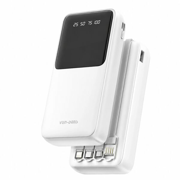 Внешний аккумулятор 20000mAh с кабелями (Lightning, Type-C, Micro) Ven-Dens VD-PB046, Белый / Повербанк / Внешний аккумулятор Де