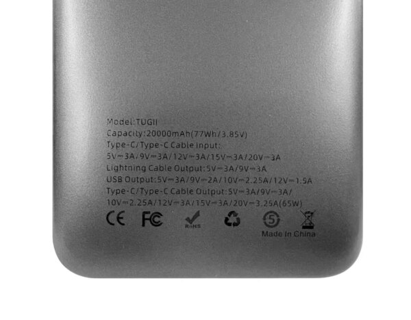 Внешний аккумулятор (power bank) 20000мАч PD 65Вт QC 22,5Вт Laptop/Macbook TUGII Y45